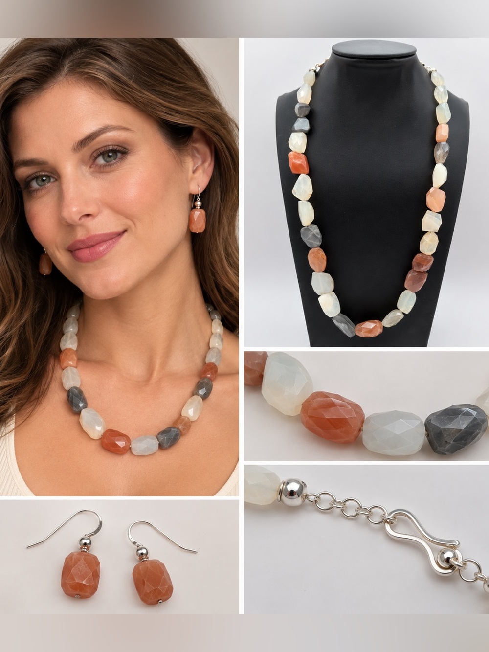 Jay King Mine Finds Multicolor Gemstone Necklace & Earrings Set 925 Sterling 20"